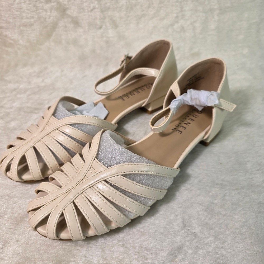 Journee Collection Joannah Huarache Sandal Beige Low Block Heel Womens 7.5 NIB